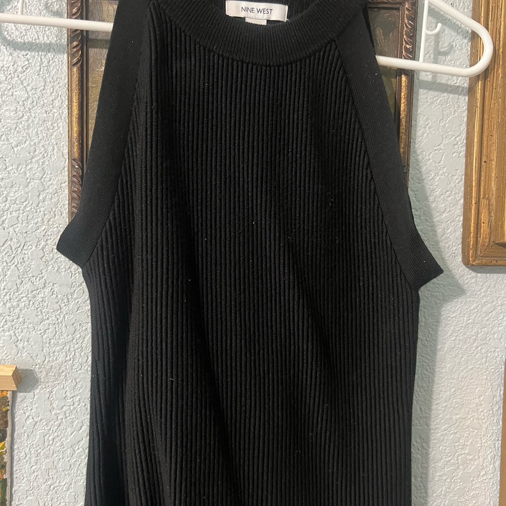 Nine West Black Ribbed Knit Top